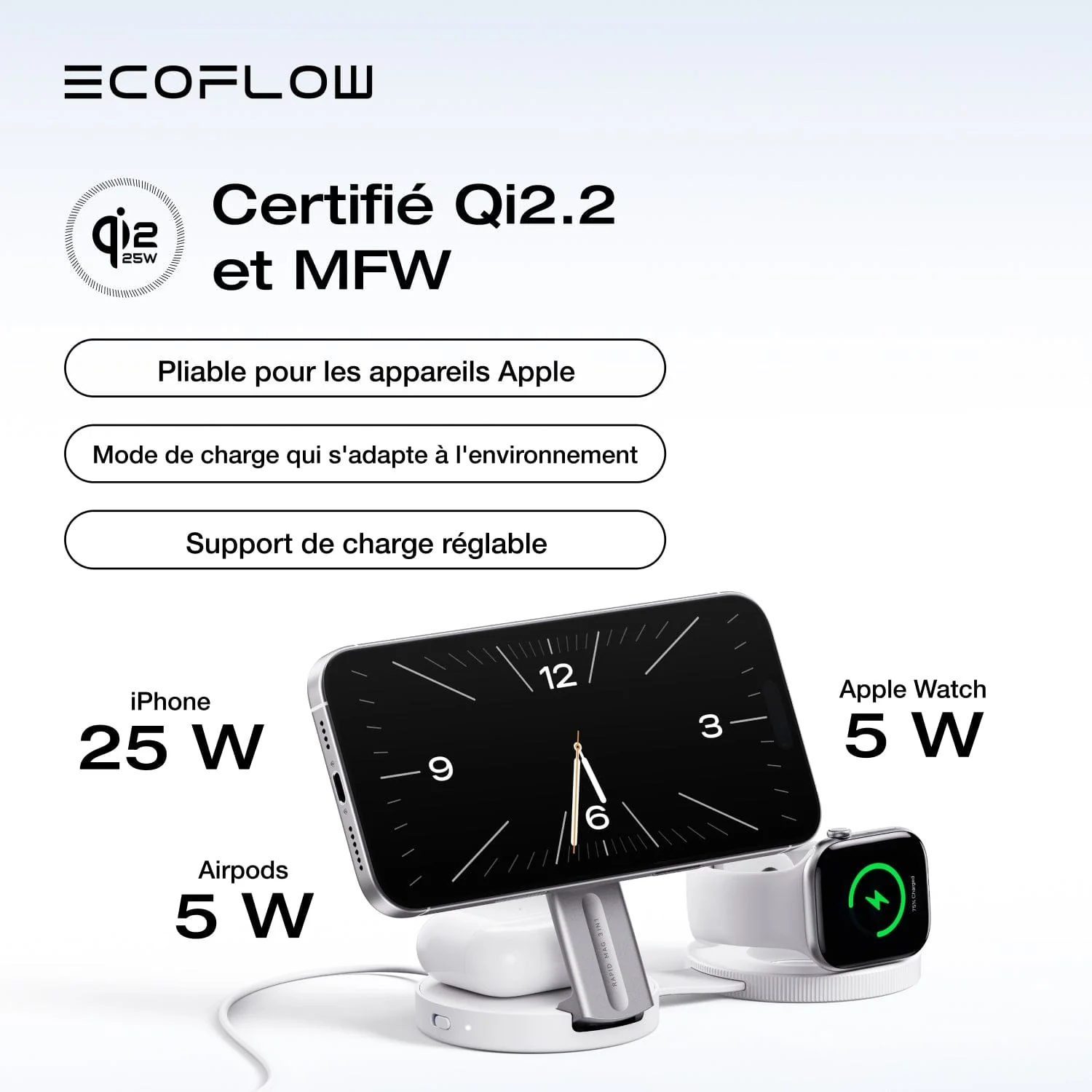 Station de recharge sans fil EcoFlow RAPID Mag Qi2.2 (3 en 1, pliable) - Image 5