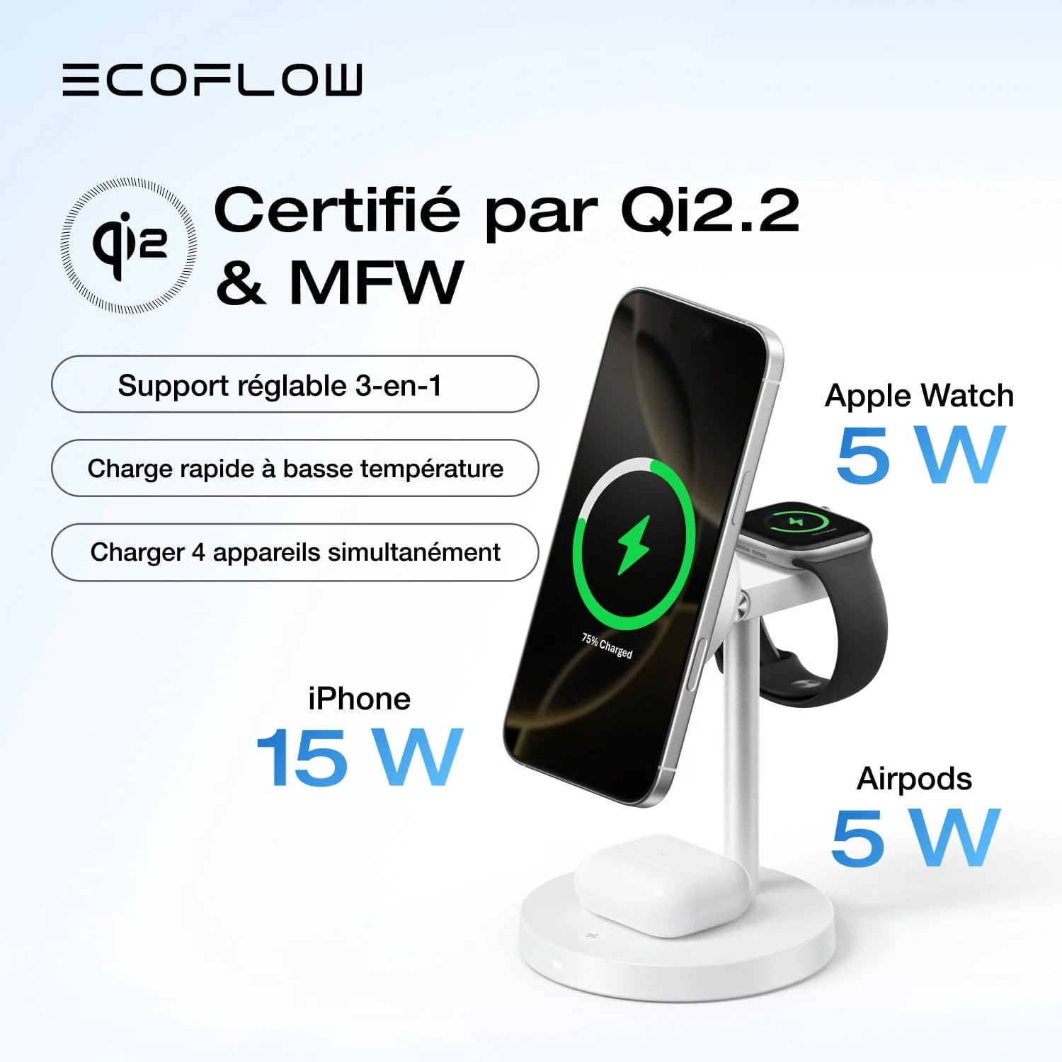EcoFlow Support de chargement sans fil EcoFlow RAPID Mag Qi2 (3 en 1) - Image 3