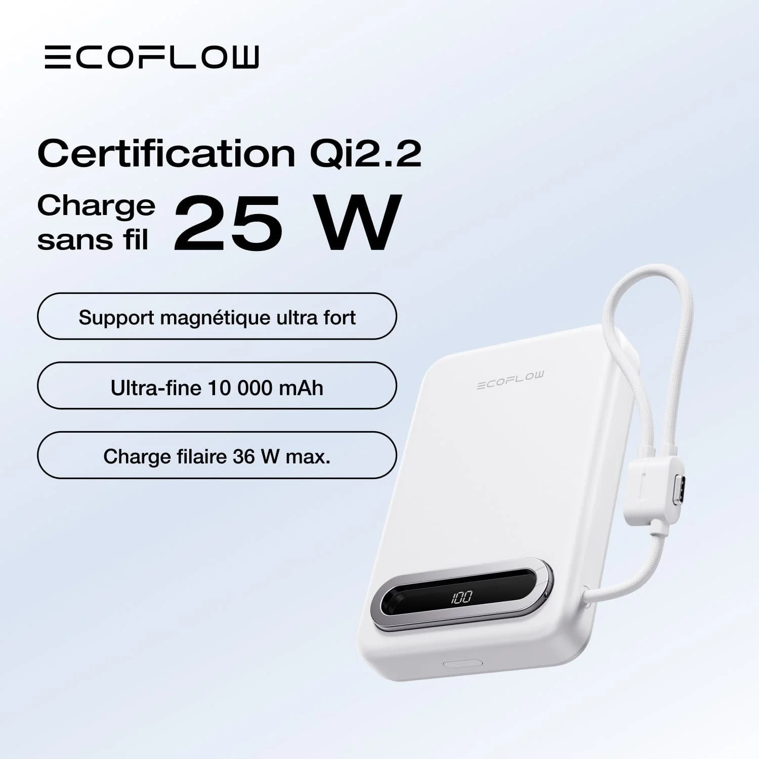 Batterie externe EcoFlow RAPID Mag Qi2.2 (10 000 mAh, 25 W, câble USB-C intégré) - Image 5
