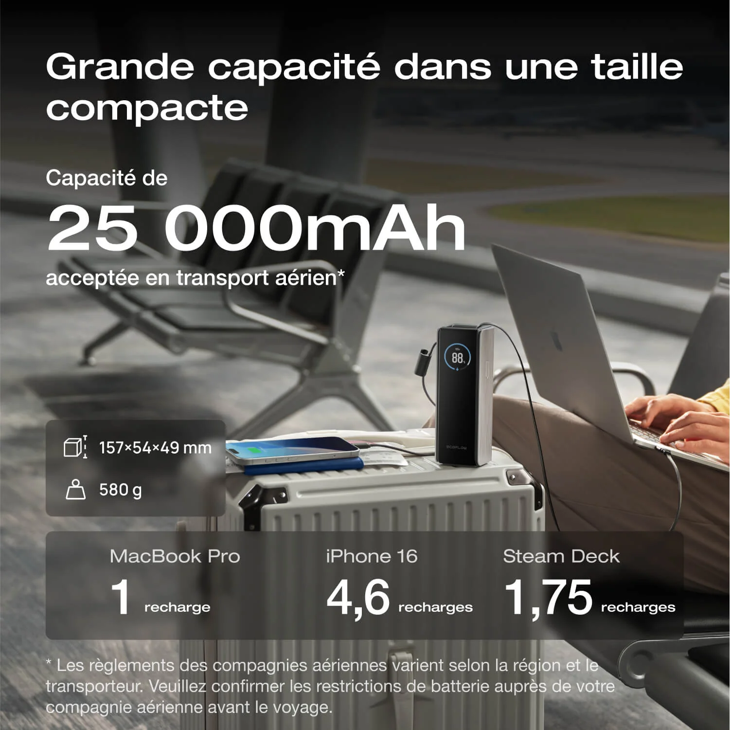 Batterie externe EcoFlow RAPID (25 000 mAh, 170 W, 100 W, câbles rétractables intégrés) - Image 9