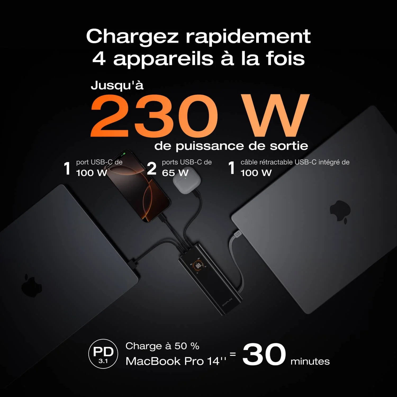 Batterie externe EcoFlow RAPID Pro (20 000 mAh, 230 W, câble intégré 100 W) - Image 4
